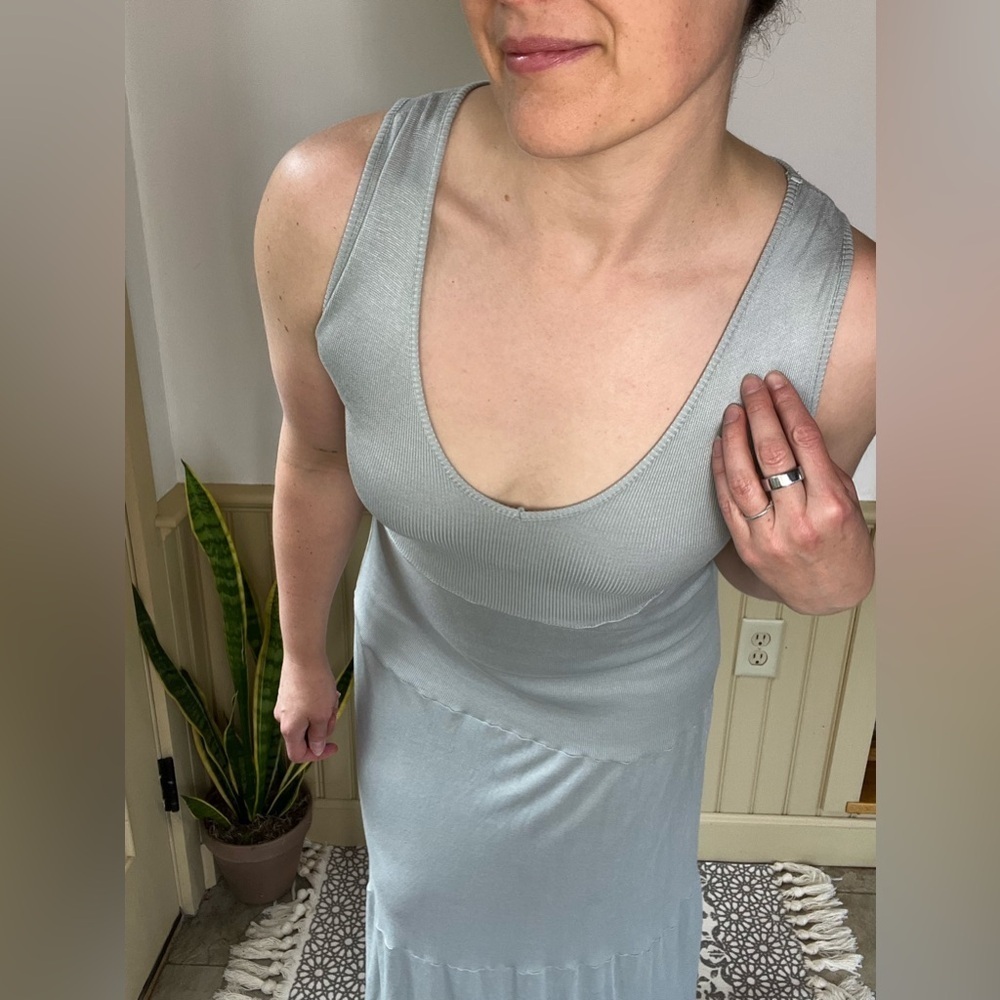 See You Monday Anthropologie Maxi Tiered Sage Green Sundress Women’s Sz S - Picture 3 of 8